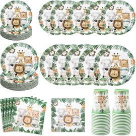 Ziliny 240 Pcs Jungle Safari Animal Paper Plates and Napkins Paper Cups Disposable Tableware Set for Baby Shower Safari Theme Birthday Party Supplies, Serve 60