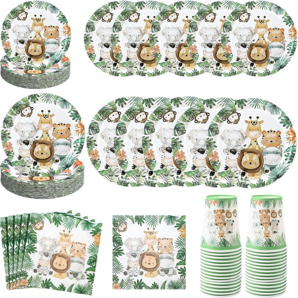 Ziliny 240 Pcs Jungle Safari Animal Paper Plates and Napkins