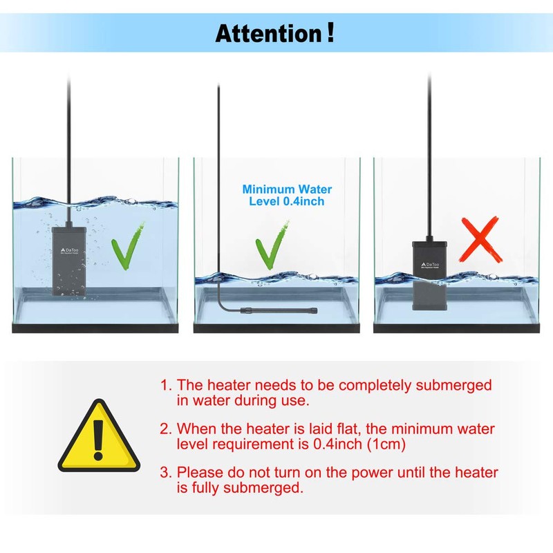 DaToo 30 Watt Small Aquarium Heater Mini Betta Flat Fish