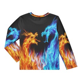 Rash Guard for Boys Blue Red Fiery Dragons Boys Long Sleeve Rash Guard Abstract UPF+ 50 Sun Shirts for Toddler Kids Rashguard Water Swimming Shirts 9-10T