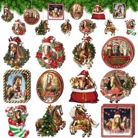 Syhood 36 Pcs Horse Christmas Ornament Funny Horse Ornaments for Christmas Tree Farmhouse Christmas Ornaments Tree Decorations Xmas Holiday Decor Horse Gifts Wood Hanging Ornaments for House Lovers