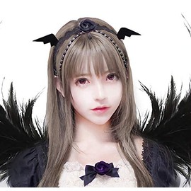 Black Omen br520-bk Devil Feather Feather Cosplay Accessory Costume for Men Women Children to Adults Hairpin Hair Clip (Black)1 Pair (2 Pieces)