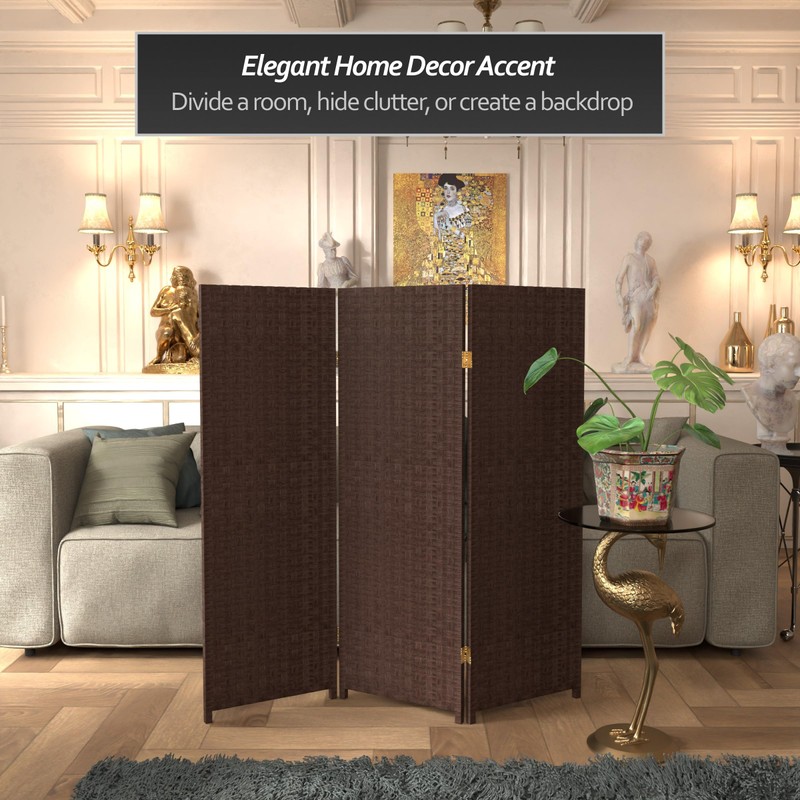 4 ft. Short Woven Fiber Folding Screen - Dark Mocha