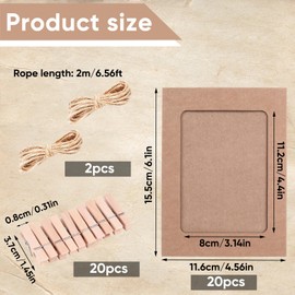 4×6 Hanging Picture Frames – 20 Pack Cardboard & Paper Photo Frame Kit with Clips & Jute String, DIY Wall Photo Banner Display for Home, Dorm, Office, Wedding, Baby Shower, Graduation (Kraft paper)
