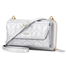 nuoku Womens RFID Wallet Purse Wristlet Crossbody Clutch with Zip Around 2 Strap, Silver Crossbody Purse