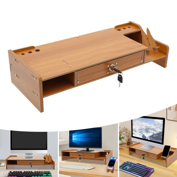Computer Monitor Riser Stand With Drawer Desk PC Laptop Shelf