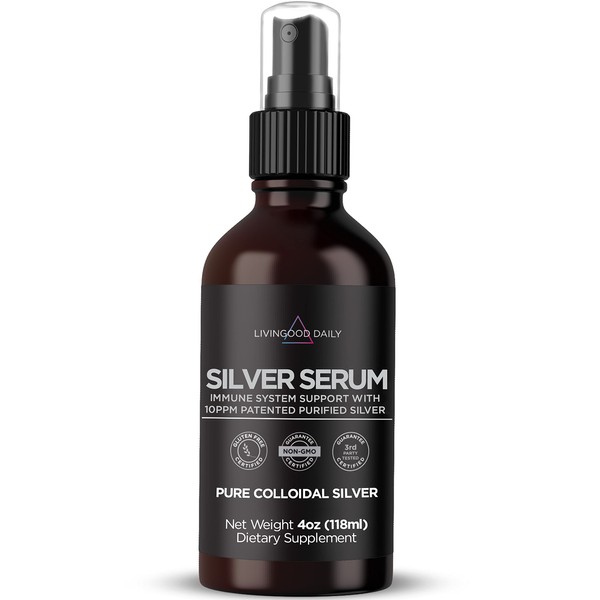 Livingood Daily Silver Serum, 4 fl oz - Colloidal Silver Spray 10PPM - Pure Colloidal Silver for Immune Support, Oral, and Topical Use - Silver Colloidal Liquid Supplement - Purified Silver, 50mcg