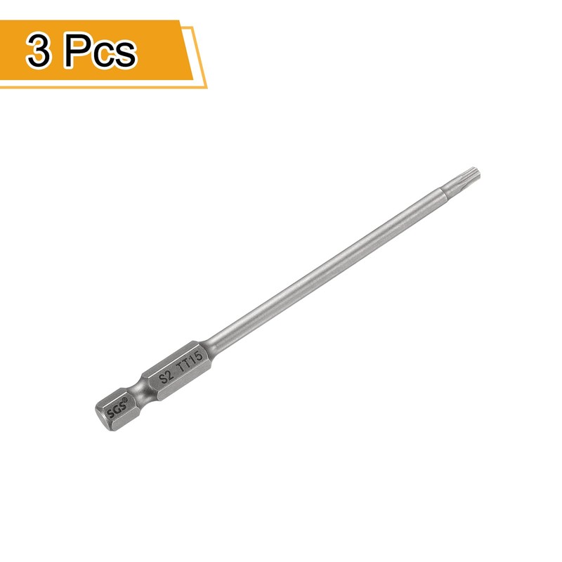 sourcing map 3pcs TT15 Security Torx Head Screwdriver Bit 4.33"