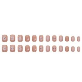 Hkanlre Cat Press on Nails Cute Fake French Nails Tips Full Cover False Square Short Nails for Women and Girls 24PCS