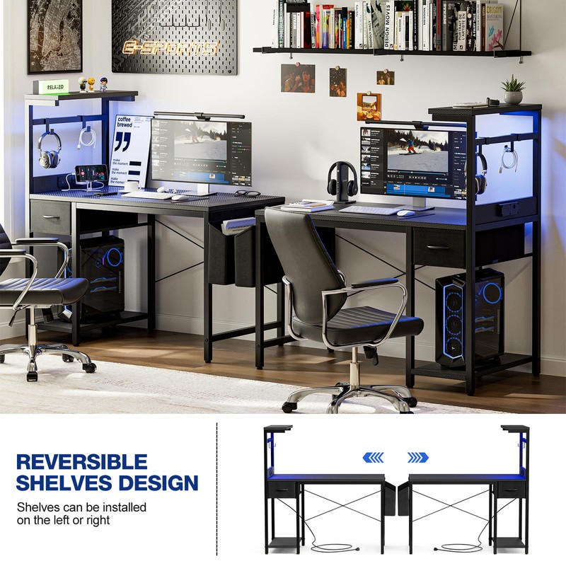 Grandder Gaming Desk 47 Inch with Power Outlet and LED