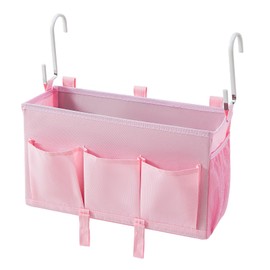 Berdeng Pink Bedside Organizer Caddy - Over-the-Bed Storage with 3 Pockets and Mesh Side Pocket, Perfect for College Dorms, Hospital Beds, and Home Use, 1 Pack