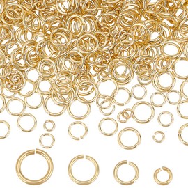 CRAFTYMELODY 400Pcs 4 Styles Gold Jump Rings, 3/4/5/6/7/8mm 24K Gold Plated Open Jump Rings Connecting Rings Bulk Brass Jump Rings Jewelry Connectors for Jewelry Making Necklace Earrings Repair