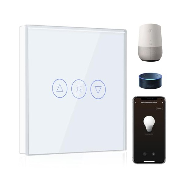 BSEED Smart Dimmer Switch 1 Gang 1 Way,WiFi Dimmer Switch Compatible with Alexa and Google Home,500W Smart Light Switch White with Smart Life APP Control and Timing Function (Neutral Wire Need)