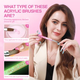 SAVILAND Kolinsky Acrylic Nail Brush Set: Size 6,8,12,14 Professional Glows in the Dark Manicure Brushes for Acrylic Powder Application 3D Nail Art Carving & Extension Tools Home DIY Nail Art Salon