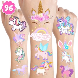 96PCS Unicorn Temporary Tattoos Perfect Rainbow Birthday Party Decorations Cute Party Favors for Girls Boys Ideal Classroom School Prizes Themed Stickers for Unforgettable Celebrations.