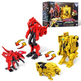2 in 1 Transformer Toy Action Figure Dinosaur Raptor and Ankylo 2 Pieces, 5 Inches, Children's Action Figure Toy for 5 6 7 8 9 10 Years Old Boys and Girls, Red/Yellow