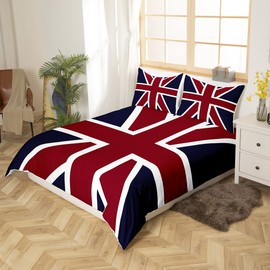 Union Jack Flag Duvet Cover British Flag Bedding Set for Kids Boys Girls Teens Room Red Whit Blue Comforter Cover Set Stripe Bedspread Cover 2Pcs Zipper Single Size
