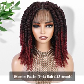 Fancy Hair Full Lace Short Passion Twist Wig with Baby Hair Lace Front Knotless Braided Twist Wig for Black Women (Ombre BUG)
