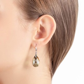 Austrian Crystal Teardrop Dangle Hook Earrings for Women 14K Gold Plated Hypoallergenic Jewelry (Light Topaz)