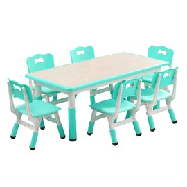 GAOMON Kids Table and 6 Chair Set,Height Adjustable Toddler Arts & Crafts Table and Chair Set for Ages 2-10,Max 300lbs Kids Activity Art Table for Classroom Daycares,Home