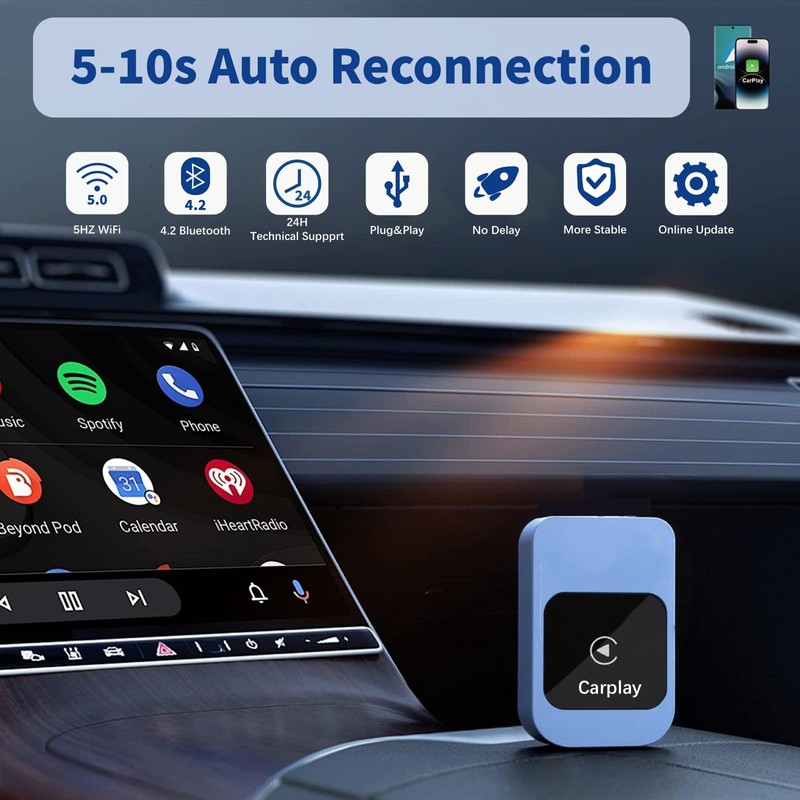 2 in 1 Wireless Adapter for CarPlay/Android Auto-Compatible with iOS