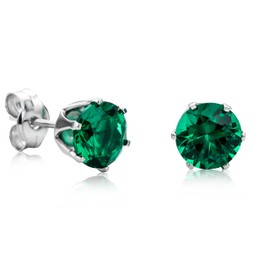 Orovi Women Jewelry 14K (585) White Gold Round Emerald Classic everyday Stud Earrings