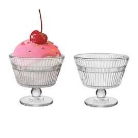 CHPINDAM Vintage Glass Dessert Bowls, Dessert cups Set of 4, 9 oz Sundae Cups for Ice Cream, Fruit, Pudding, small snacks, Yogurt, and Appetizers (2)