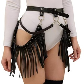 Nicute Leather Fringe Belt Black Tassel Belts Rave Cowgirl Accessories for Women