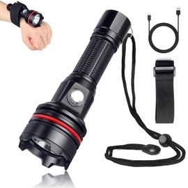 LetonPower 14S 2000 Lumens Underwater Flashlight with Velcro Strap - 6 Modes Super Bright Diving Torch, USB-C Rechargeable, IP68 328FT for Dive Light Scuba Diving, Night Diving & Snorkeling