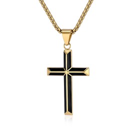 Aprila Cross Necklace for Men,Stainless Steel Black Silver Jesus Christ Crucifix Pendant Necklaces Jewelry，60cm Rolo Chain