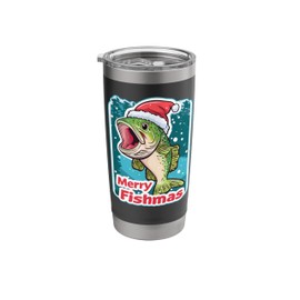 Merry Fishmas Funny Christmas Fish Holiday Fishing Santa Hat Stainless Steel Insulated Tumbler