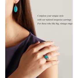 DOLIOX Genuine Turquoise Rings for Women 925 Sterling Silver Native American Indian Style Ring Jewelry with Vintage Western Squash Blossom Size 10