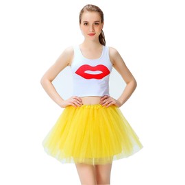Vefungyan Women's Athletic Tutus Elastic 4 Layered Tulle Tutu Skirt | Colorful Running Skirts | One Size Fits Most (Yellow)