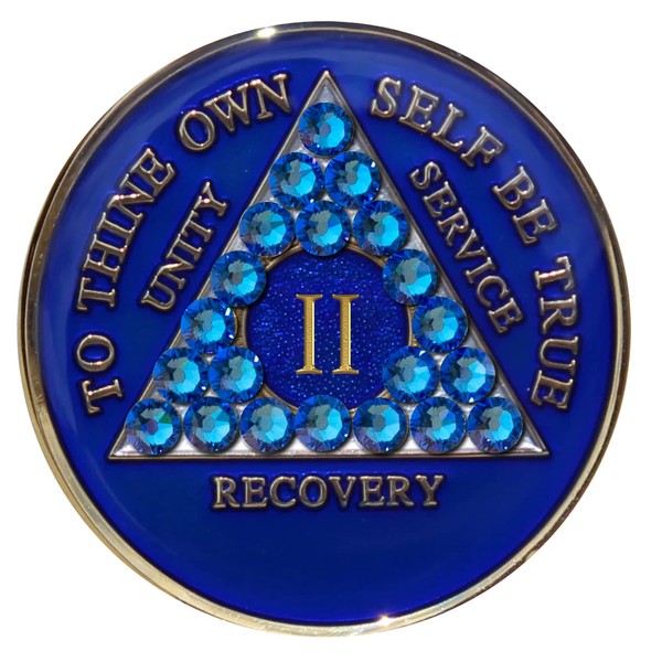 Sobriety Chip AA Crystallized Blue Triplate Sapphire Bling (2 Year)