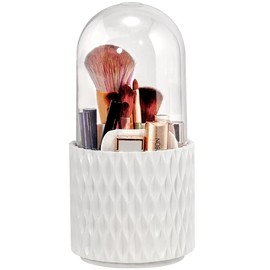 IMLUCKY Organizador de brochas de maquillaje giratorio 360º con tapa: Porta Pinceles Cosméticos a Prueba de Polvo - Contenedor de Almacenaje de Accesorios