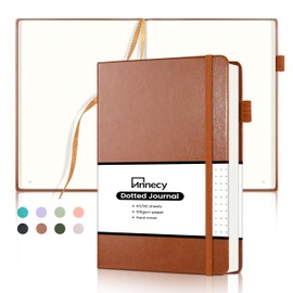 Annecy Numbered Bullet Dotted Journal Notebook, Medium 5.5x 8.25, 160 Pages 100GSM Writing Paper, A5 Brown Faux Leather Cover with Pen Loop