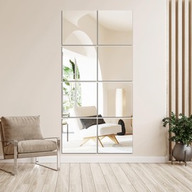 Vlush Full Length Wall Mirror 12'' x 12'' x 8PCS Home Gym Full Body & Tiles Full Length Mirror Wall Mounted Mirrors Decorative for Home Gym, Door, Bedroom & Bathroom