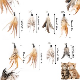 Neerow Pack of 8 Cat Toy Feathers with Bells, Colourful Cat Angel Pendants, Feather Toy for Cats Made of Natural Feathers, Replacement Feathers Accessories for Movement and Interactive Play (Natural