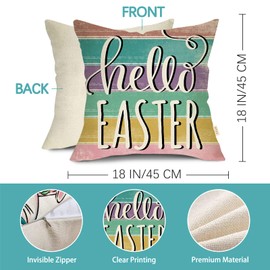Fjfz Hello Easter Bunny Eggs Truck Decorative Throw Pillow Covers 18 x 18 Set of 4, Spring Welcome Peeps Rabbit Retro Porch Outdoor Home Decor, Floral Farmhouse Stripes Holiday Sofa Couch Cushion Case