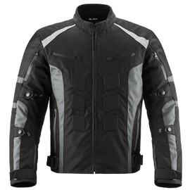 ILM Motorcycle Jacket with CE Armor for Men Enduro Touring Dualsport Riding Water Resistant Textile All-weather Black, 2XL