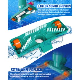Pool Vacuum for Above Ground Pool with Nylon Mesh Net, Jet Underwater Cleaner & 3 Scrub Brushes, Portable Pool Vacuum Cleaner for Swimming Pool Spa Fountain Pond Hot Tub, Dark Green