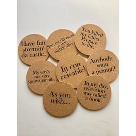 Set of Eight Princess Bride Quote Cork Coasters