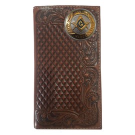 Custom Large Texas Mason Tan Floral Weave Long Top Grain Leather Rodeo Wallet