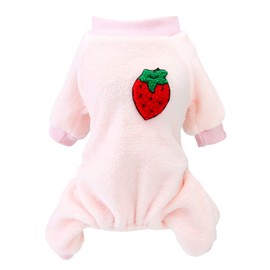 Izefia Dog Sweater Dog Clothes Fleece Dog Woolen Sweater Winter Warm Sweat Shirt 4 Legs Jumpsuit Pajamas Fruit Simple Sweater for Small Dog Medium Dog Cat Pink M