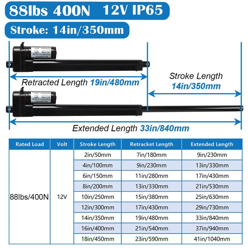 KM-LINEARTECH 14 Inch 14" 350mm High Speed 1.34"/s 34mm/s 400N