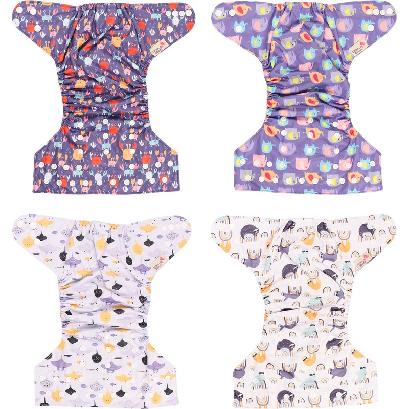 Littles and Bloomz FLP2-0404 wiederverwendbare Stoffwindel, Standard-Popper, 4 Windeln