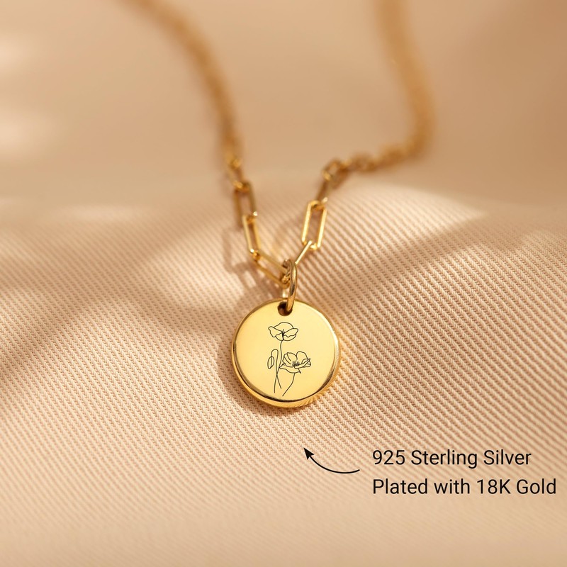 STORYJEWELLERY 925 Sterling Silver August Birth Flower Pendant Necklaces for