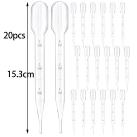 Pack of 20 3 ml Pipettes, Dosing Pipette, Disposable Pipettes with Scale, Plastic Transfer Pipettes, for Laboratory Testing, Essential Oils, Classroom Experiment
