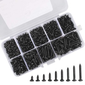 450 pieces self-tapping screws set, M3 self-tapping screws, flat head, black carbon steel, countersunk head, flat head screw with storage box for plastic, wood, soft metal