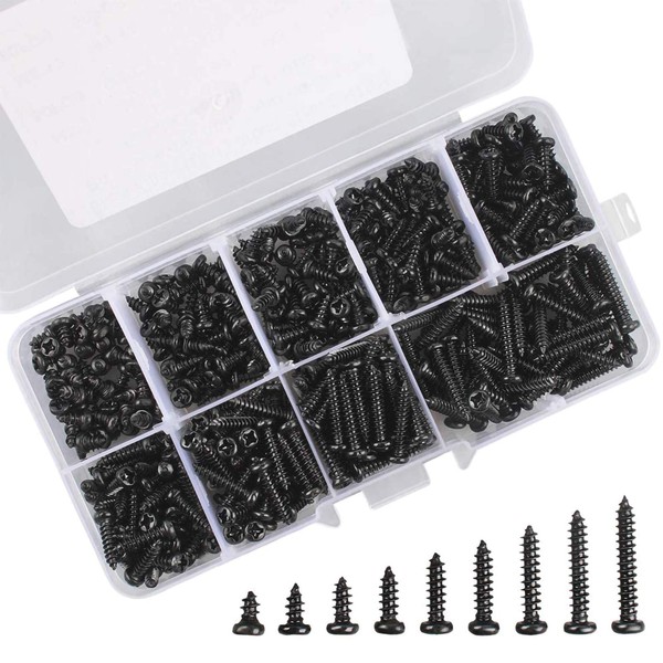 450 pieces self-tapping screws set, M3 self-tapping screws, flat head,